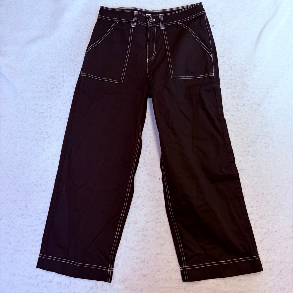 Vans Ground Work Pant Womens 27 Black Contrast Canvas Wide Leg VN0A47TXBLK